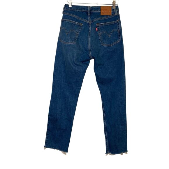 Levi's 501 Original Fit Jeans Womens Size W26 L28 Chewed Hem Blue Distressed - Picture 2 of 15